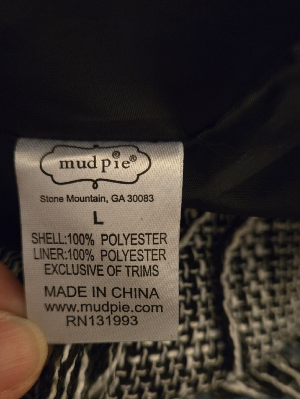 Mud Pie Black & White Tweed 2 Row Fringe Hem Sleeveless Top Fully Lined Sz L NEW - Picture 6 of 8
